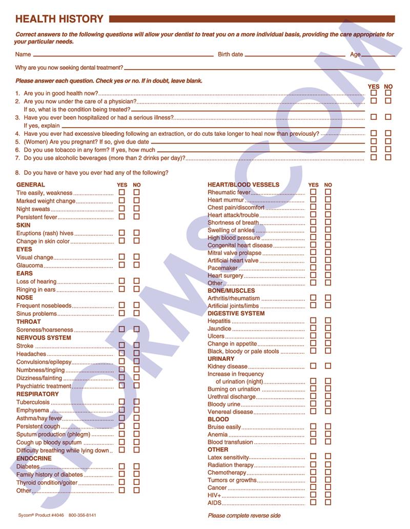 4046 Dental Health History Questionnaires...