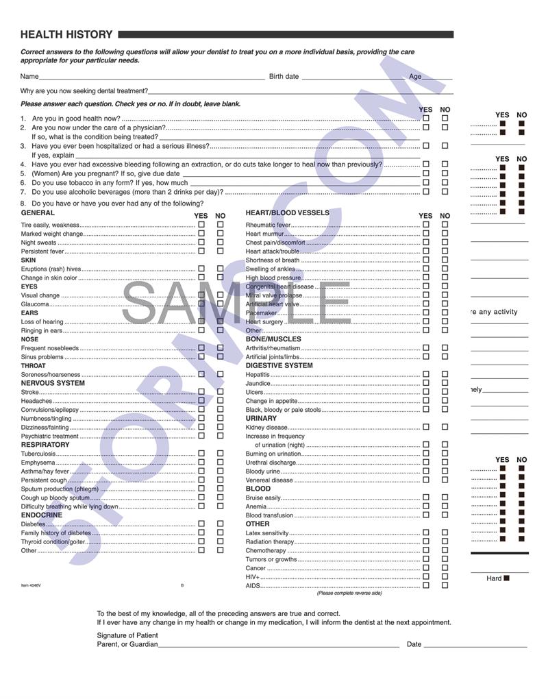 4046V Dental Health History Questionnaires...