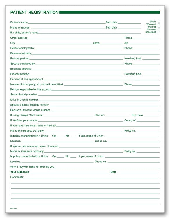 4047 Dental Patient Registration Forms...