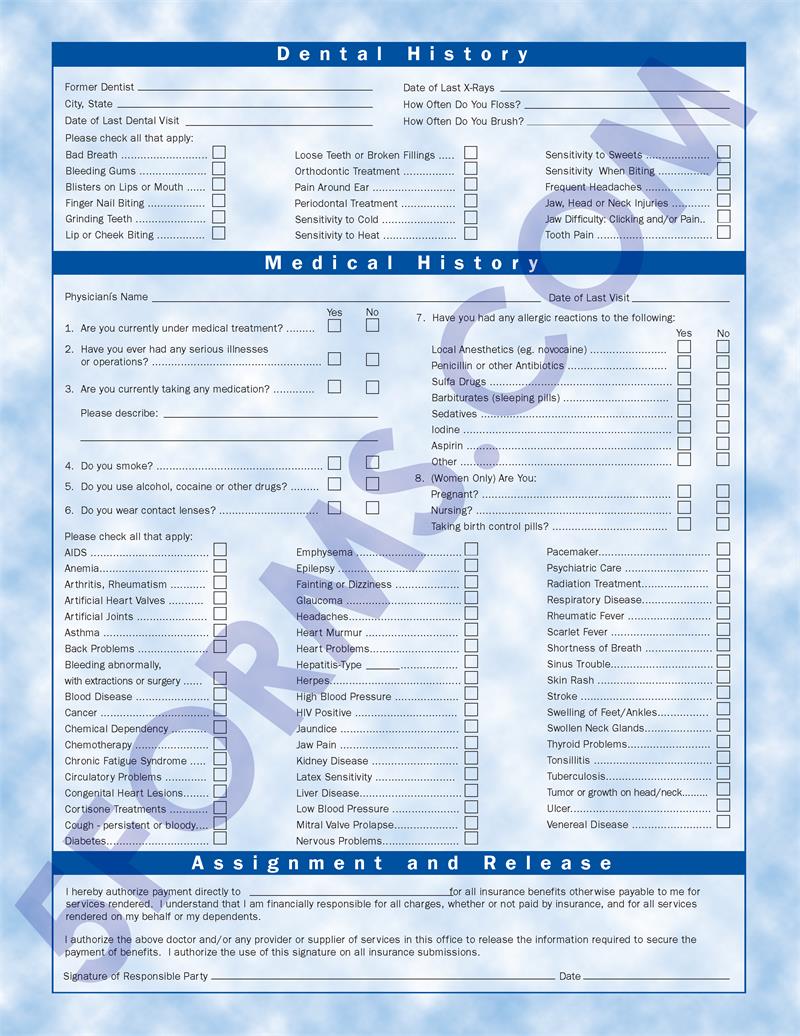 4067 Bright Skies Design Two Sided Registration & History Forms Back
