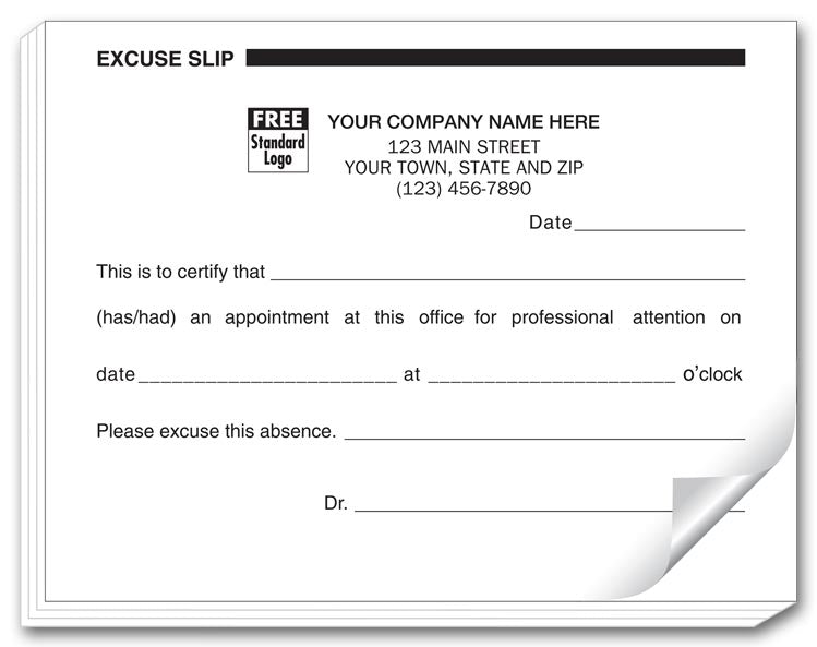4556 Patient Excuse Slips Imprinted...