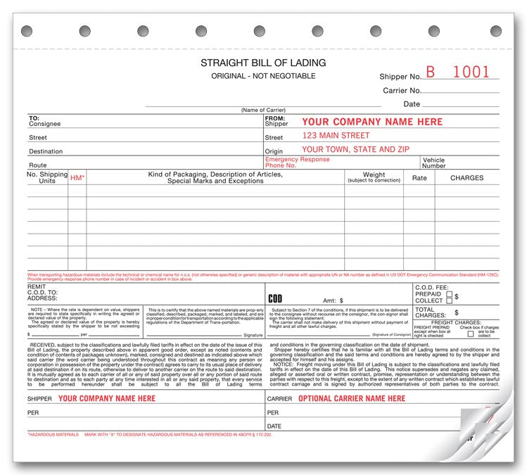 5041 Bills of Lading Carbonless...