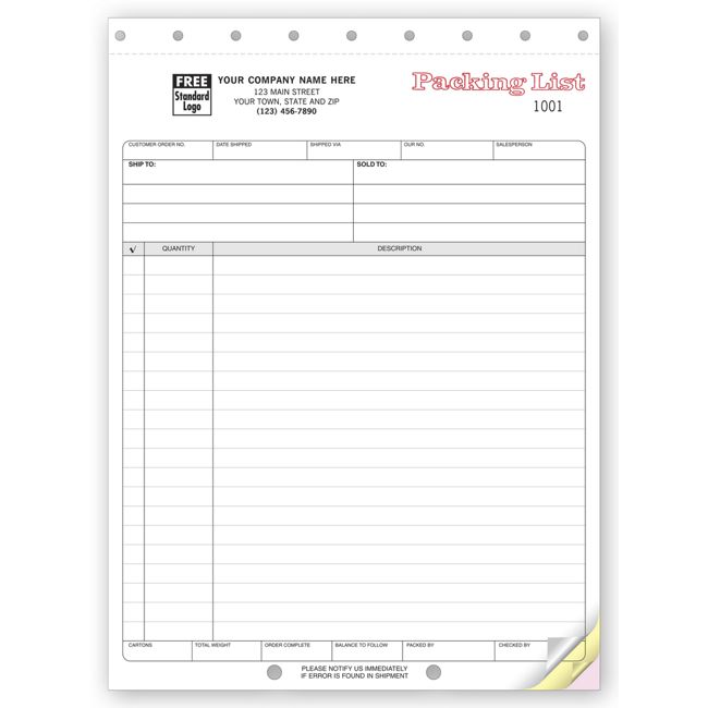 5060 Packing Lists Large Carbonless...