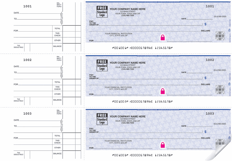 53220DS - 53220HS 3-On-A-Page Business Size Checks Side-Tear Voucher 12 15/16 x 9"