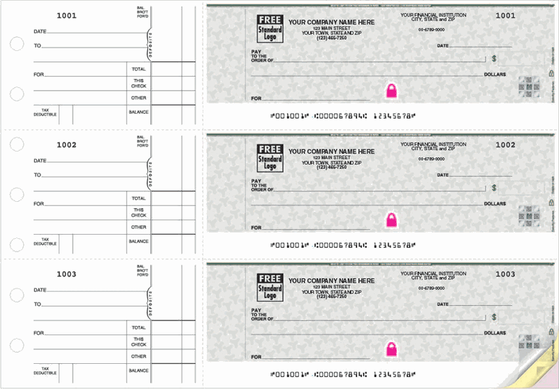 53221DS - 53221HS High Security 3 On A Page Counter Signature Checks 12 15/16 x 9"