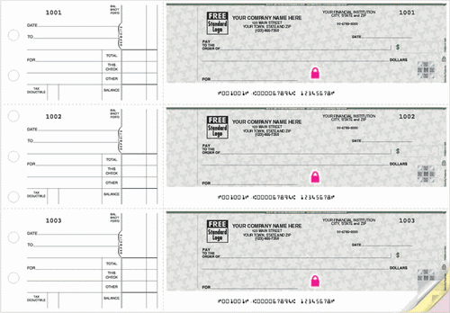 53221DS - 53221HS High Security 3 On A Page Counter Signature Checks 12 15/16 x 9"