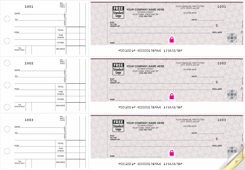 53221DS - 53221HS High Security 3 On A Page Counter Signature Checks 12 15/16 x 9"