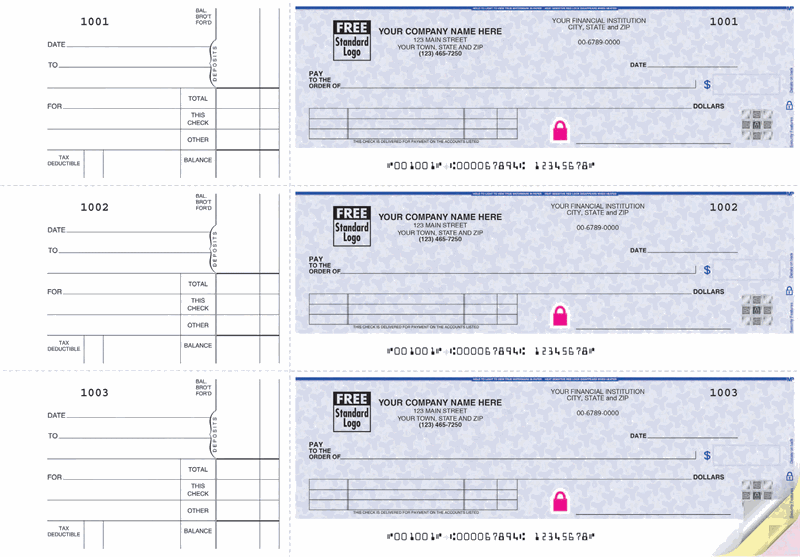 53222DS High Security 3 On A Page Business Size Checks Side Tear Voucher 12 15/16 x 9"