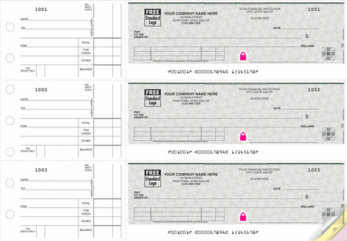53222DS High Security 3 On A Page Business Size Checks Side Tear Voucher 12 15/16 x 9"