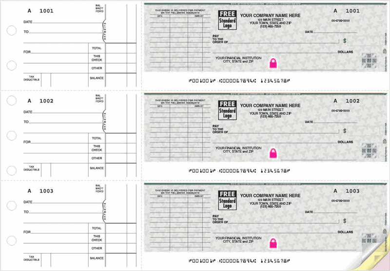 53225DS - 53225HS High Security 3-On-A-Page Business Size Checks with Choice of Voucher 12 15/16 x 9"
