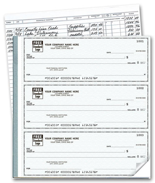54031N 3-On-A-Page Business Size Checks with Deposit Tickets 8 3/4 x 3"