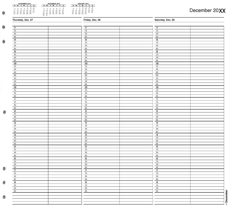 TIME30 TimeScan 2 Column Looseleaf Pages 15 Minute Interval 7am-9pm With Extra Hour 12 x 11"