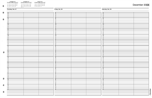 TIME60 TimeScan 3 Column Looseleaf Pages 15 Minute Interval 8am-10pm With Extra Hour 17 x 11"