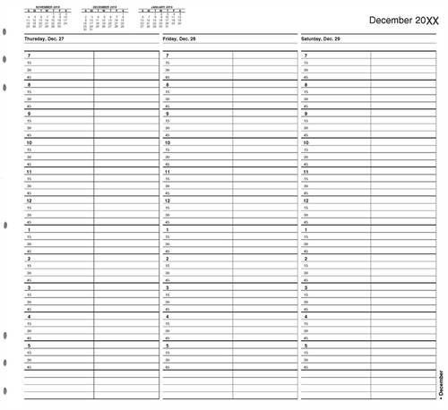 TIME26 TIMESCAN 2 Column Looseleaf Pages 15 Minute Intervals 7am-6pm With Extra Hour 12 x 11"