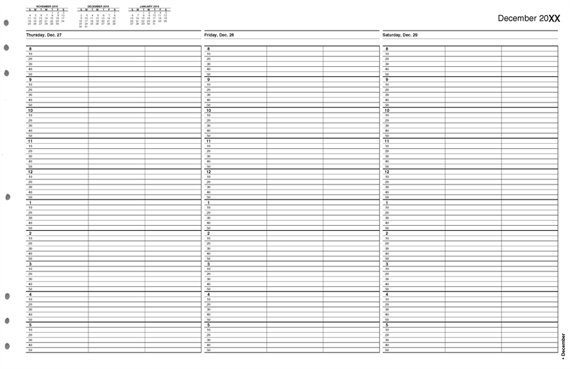 TIME54 TimeScan 3 Column Looseleaf Pages 10 Minute Interval 8am-6pm 17 x 11"