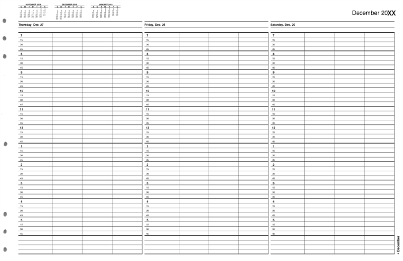 TIME64 TimeScan 4 Column Looseleaf Pages 15 Minute Interval 7am-6pm With Extra Hour 17 x 11"