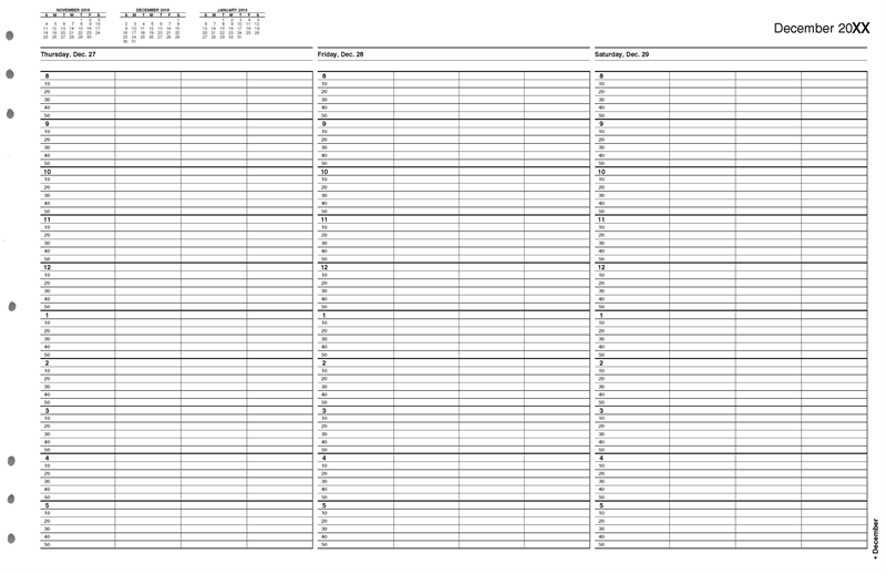 TIME66 TimeScan 4 Column Looseleaf Pages 10 Minute Interval 8am-6pm 17 x 11"