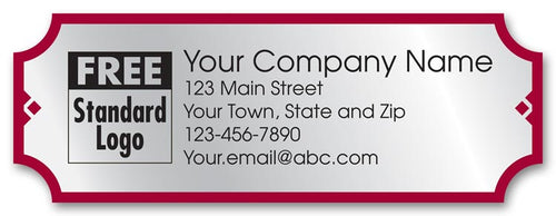 58107 Rectangular Label on Silver Foil Paper w/ Red Trim 3 1/2 x 1 1/4"