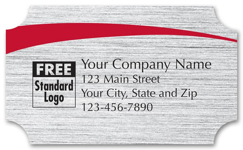 58108 Rectangular Label on Brushed Silver Poly w/Red Arc 2 1/2 x 1 1/2"
