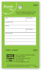 58248 Repair Tag in Green w/White Fill-In Space 3 1/8 x 5 1/2"