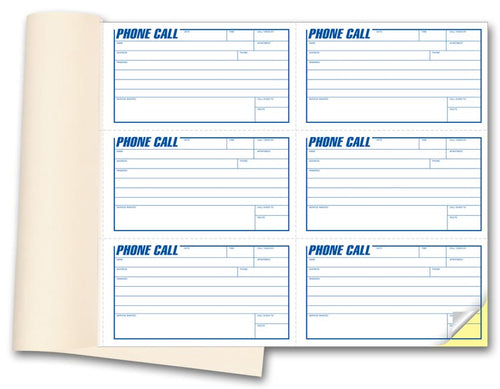 6 Phone Message Book with Carbons 11 x 8 1/2" overall 5 x 2 13/16" Detached