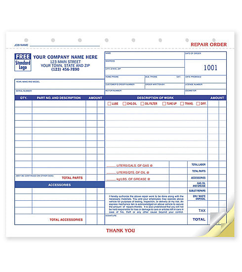650 Repair Orders Garage Carbonless...