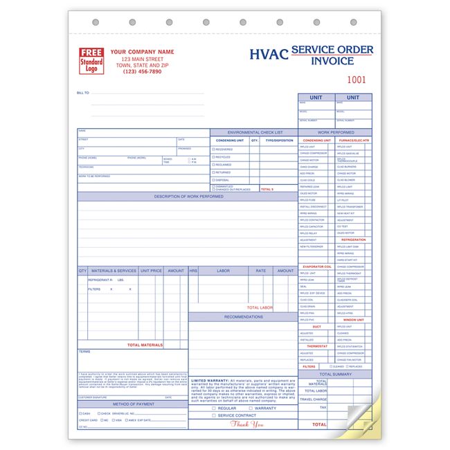 6531 Service Orders HVAC w/Checklist Large Format 8 1/2 x 11"