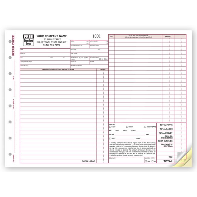 6581 Repair Orders Expanded Carbonless...