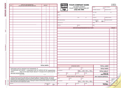 6583C Repair Orders California State with Small Terms Area 11 x 8 1/2"