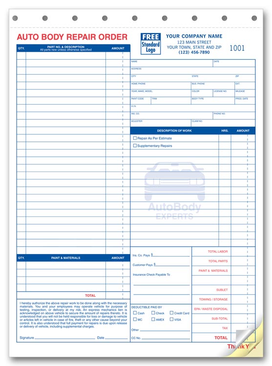 6597 Auto Body Repair Orders...