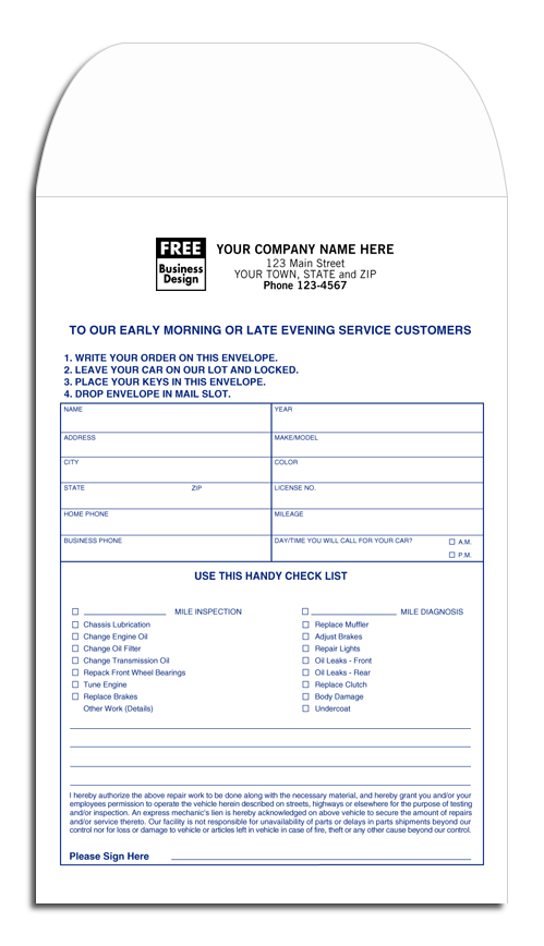 69ARE Overnight Auto Repair Envelope 6 x 9"