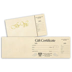838 Gift Certificates Ivory Foil Embossed Gift Certificate 4 x 13" with 2" perforated stub