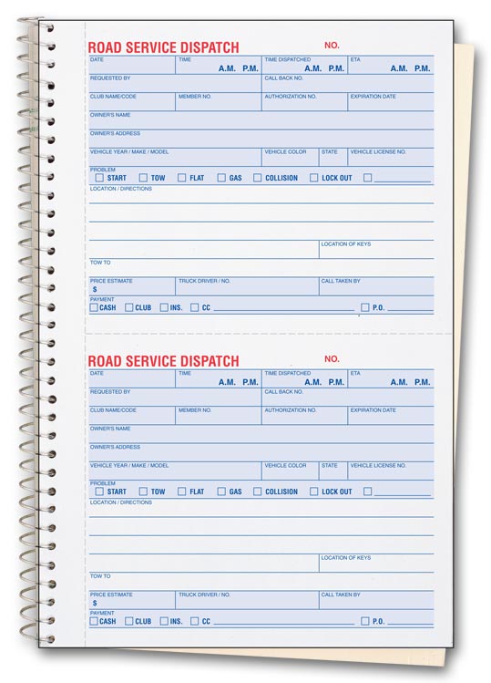 8851 Road Service Dispatch Book...