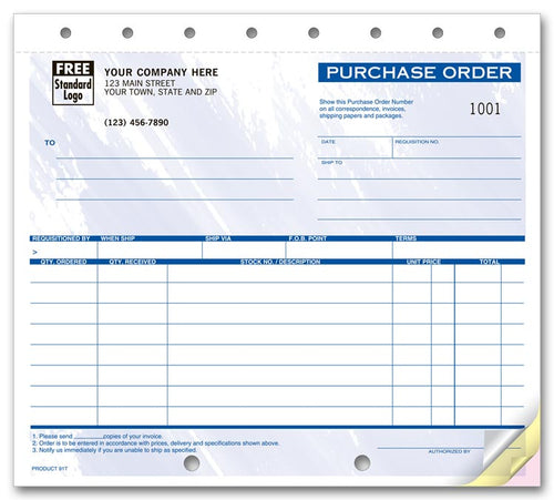 91T Purchase Orders Color Design Small Format 8 1/2 x 7"