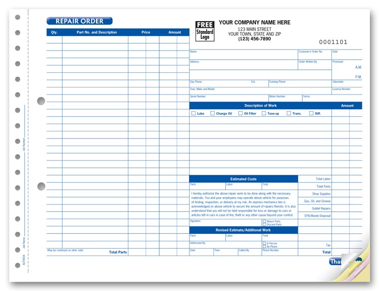 AUT0654 Garage Repair Order With...