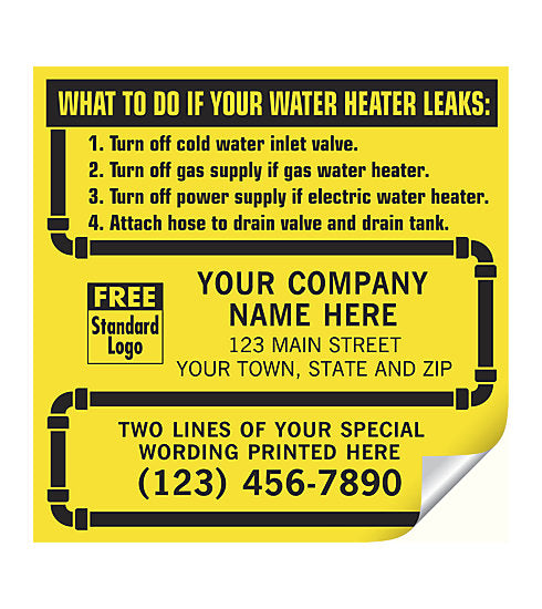 CL15 Water Heater Service Labels with Pipe Border Vinyl 5 x 5"