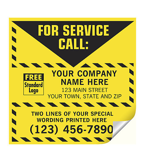 CL16 For Service Call Label Yellow With Safety Border Vinyl 5 x 5"