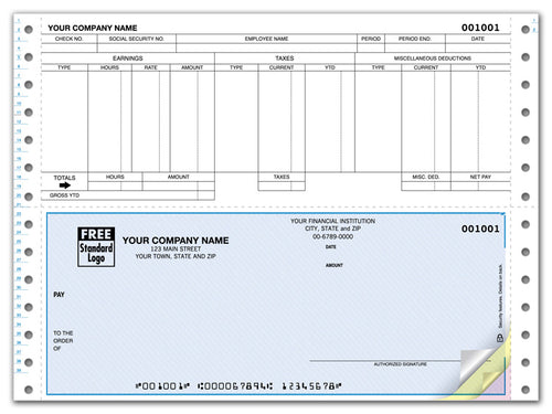 DCB313 Continuous Bottom Payroll Check 9 1/2 x 7"