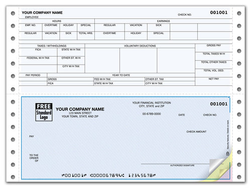 DCB315 Continuous Bottom Payroll Check 9 1/2 x 7"
