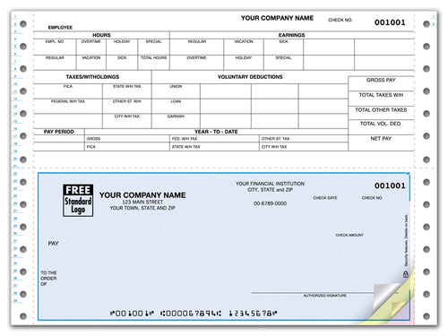 DCB319 Continuous Bottom Payroll Check 9 1/2 x 7"