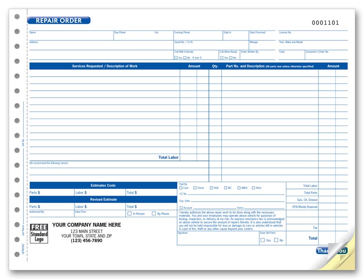 GEN6582 Repair Order with Key...