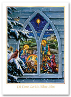 H55401 - N5401 Stained Glass Nativity Christmas Holiday Cards 5 5/8 x 7 7/8"