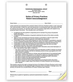 PRV1 3 Part Notice of Privacy Practices HIPAA Acknowledgment 8 1/2 x 11"