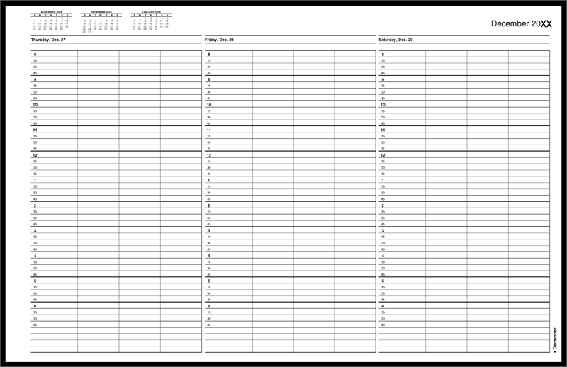 TIME67 TimeScan 4 Column Wirebound Book 15 Minute Spacing 8am-7pm With Extra Hour 17 x 11"