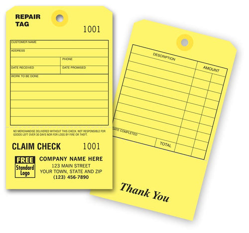 R2535 Claim Check Repair Tag 3 1/8 x 5 1/2"