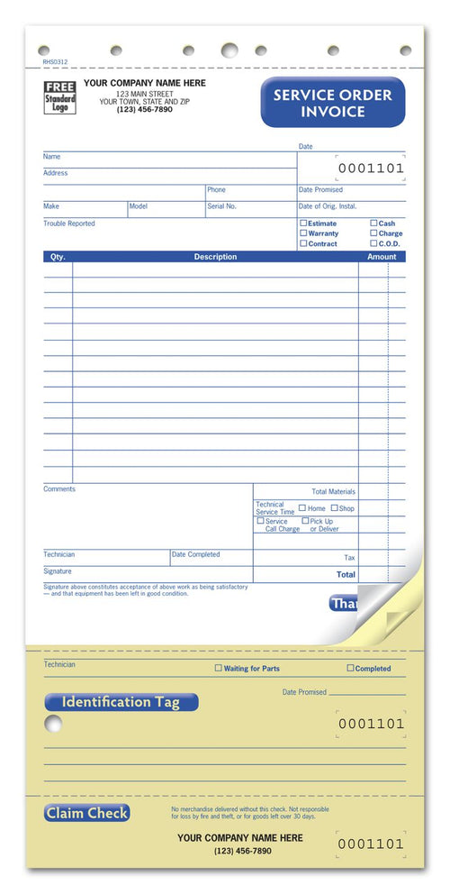 RHS0312 Service Order Small 5 1/2 x 11"