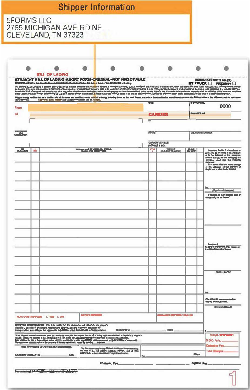 SHIPPER INFORMATION FIELD
