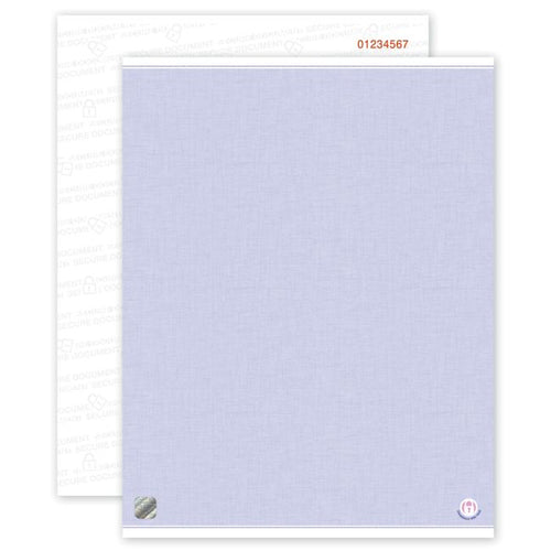 SSPH01N High Security Paper Blue Blank Sheets Numbered 8 1/2 x 11"
