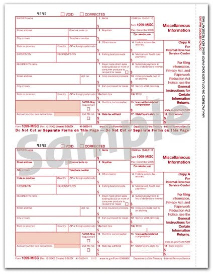 TF5110B Bulk Carton Federal Copy A Laser 1099 Miscellaneous Income 8 1/2 x 11"