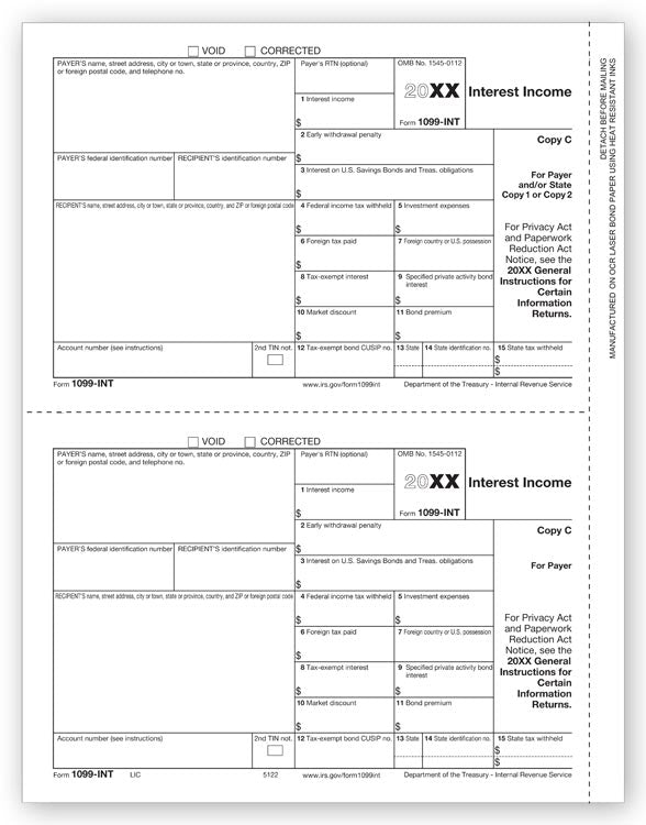 TF5122 2024 Laser 1099-INT Interest Income State Copy C 8 1/2 x 11"
